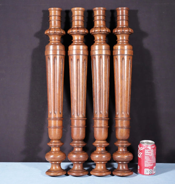 24" Tall Set of Four French Antique Solid Walnut Wood Posts/Pillars