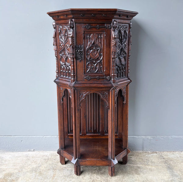 Vintage French Gothic Revival Cabinet/Console/Sideboard, Highly Carved Oak Wood