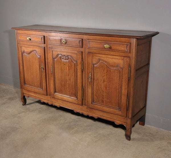 Large Antique French Provincial Three Door Sideboard/Buffet in Solid Oak Wood