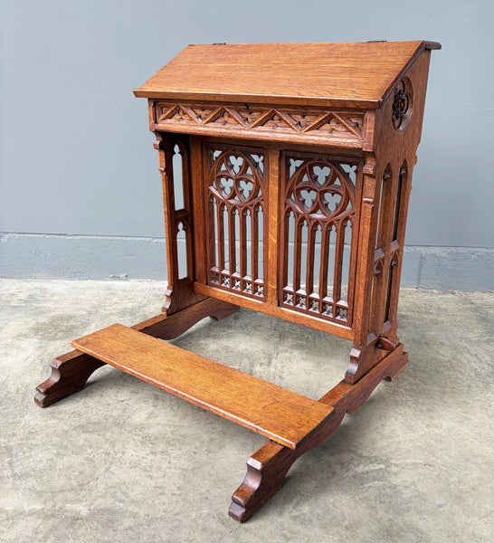 Antique French Gothic Revival Oak Wood Prie Dieu/Kneeler/Prayer Christianity