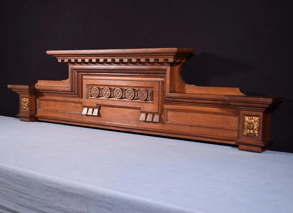 54" Wide Large Antique French Solid Oak Wood Panel/Crest Pediment
