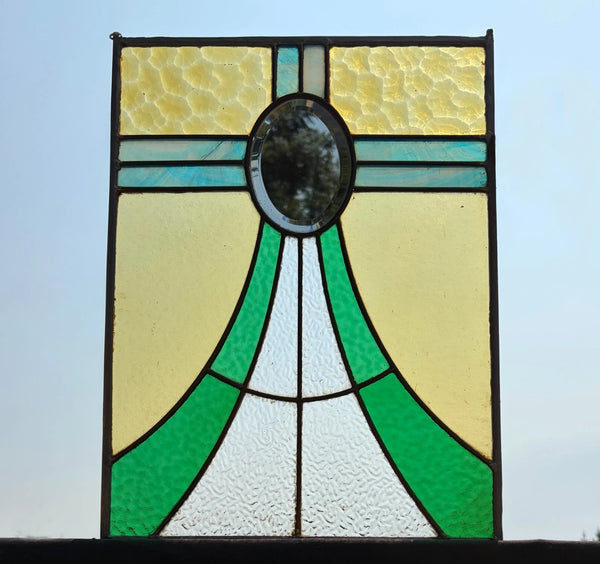 18" Tall Antique French Stained Glass Panel with Leaded Glass, Window, Hanging
