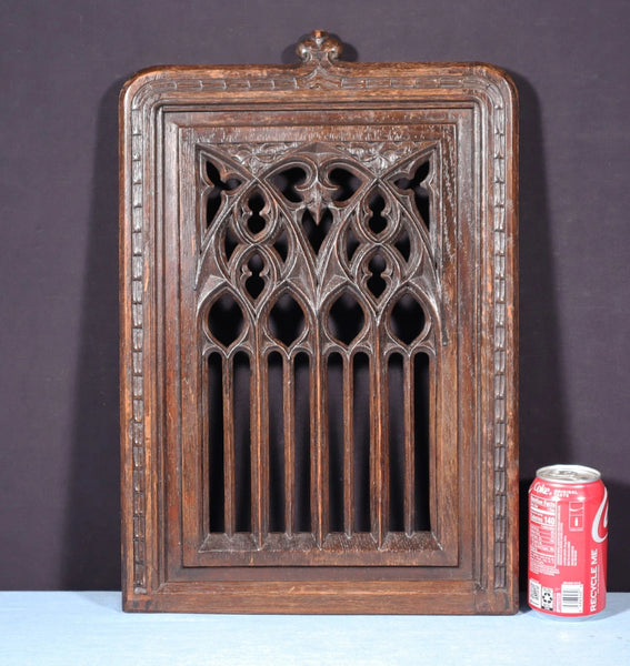 French Antique Gothic Revival Panel in Solid Oak Wood Salvage Early 1900's
