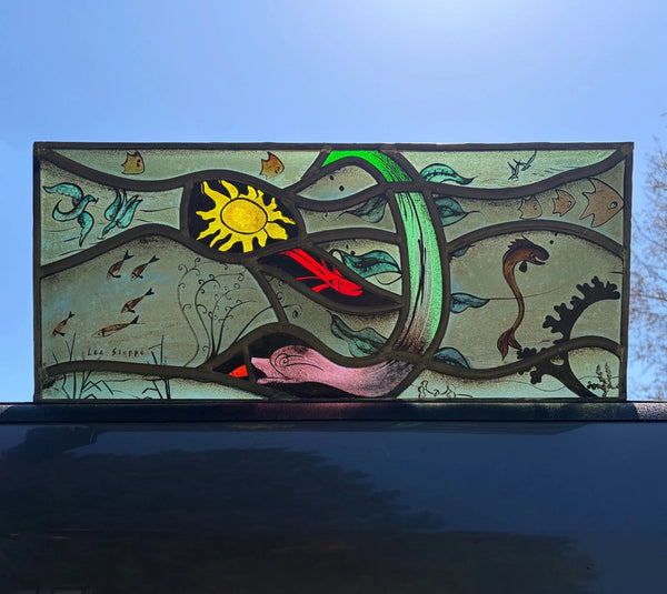 Vintage Dutch Stained/Leaded Glass Panel by Lea Steppe Sea Life Themed