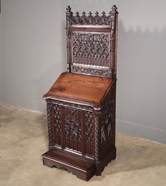 Antique French Solid Walnut Wood Church Prie Dieu/Prayer Cabinet/Altar/Kneeler