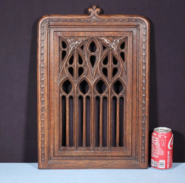 French Antique Gothic Revival Panel in Solid Oak Wood Salvage Early 1900's