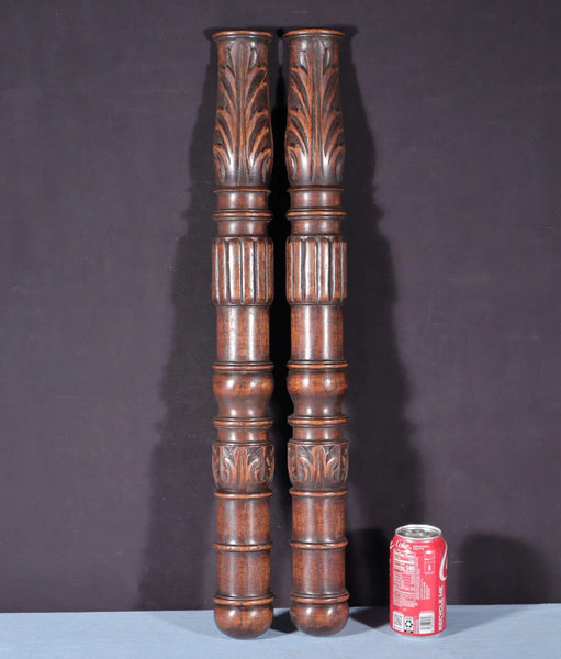 Pair of 27" Vintage French Solid Oak Wood Gothic Posts/Pillars/Columns