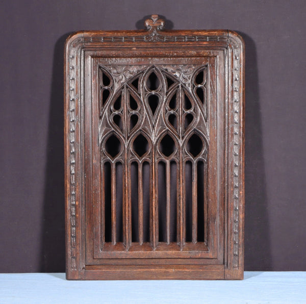 French Antique Gothic Revival Panel in Solid Oak Wood Salvage Early 1900's