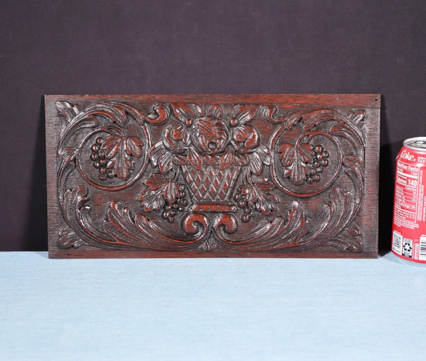 13" Wide French Antique Panel Solid Oak Wood Salvage Mid 1800's with Flowers