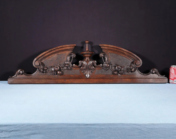 43" Wide Antique French Solid Oak Wood Highly Carved Detailed Crest