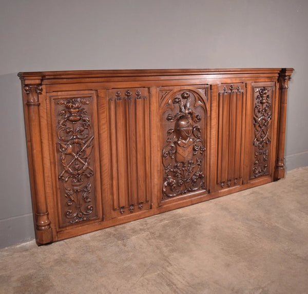 88" Wide Antique French Panel/King Size Headboard in Solid Walnut w/Knight