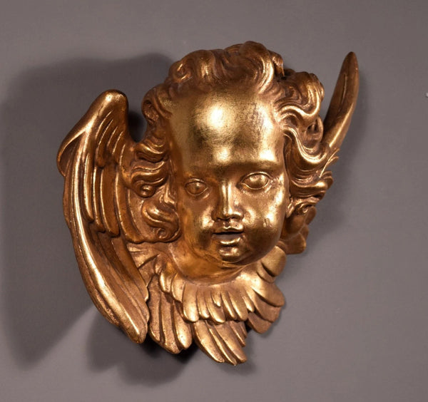 12" Vintage Wall Mounted French Gilded Plaster Angel with Wings