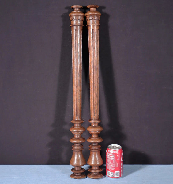 Pair of 26" French Antique Solid Oak Wood Gothic Posts/Pillars/Columns