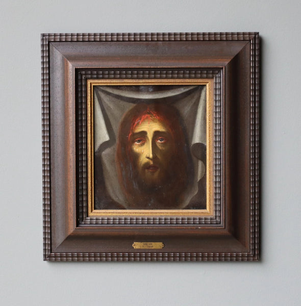 Antique Framed Oil on Copper Painting of The Shroud Of Turin/Holy Shroud/Jesus