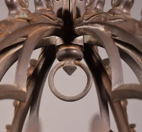 Antique Gothic French Bronze Crown Chandelier Pendent Hanging Lamp