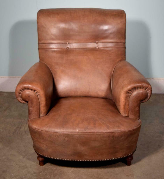 Vintage French Leather Upholstered Armchair Club Chair