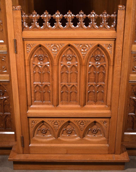 Vintage Highly Carved French Gothic Revival Solid Oak Wood Church Confessional