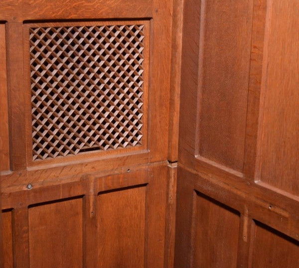 Large French Antique Gothic Revival Solid Oak Church Confessional with Carvings