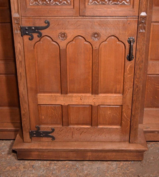 Large French Antique Gothic Revival Solid Oak Church Confessional with Carvings